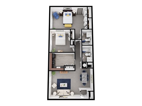 Floor plan for 2 beds, 2 baths, 1240 sqft
